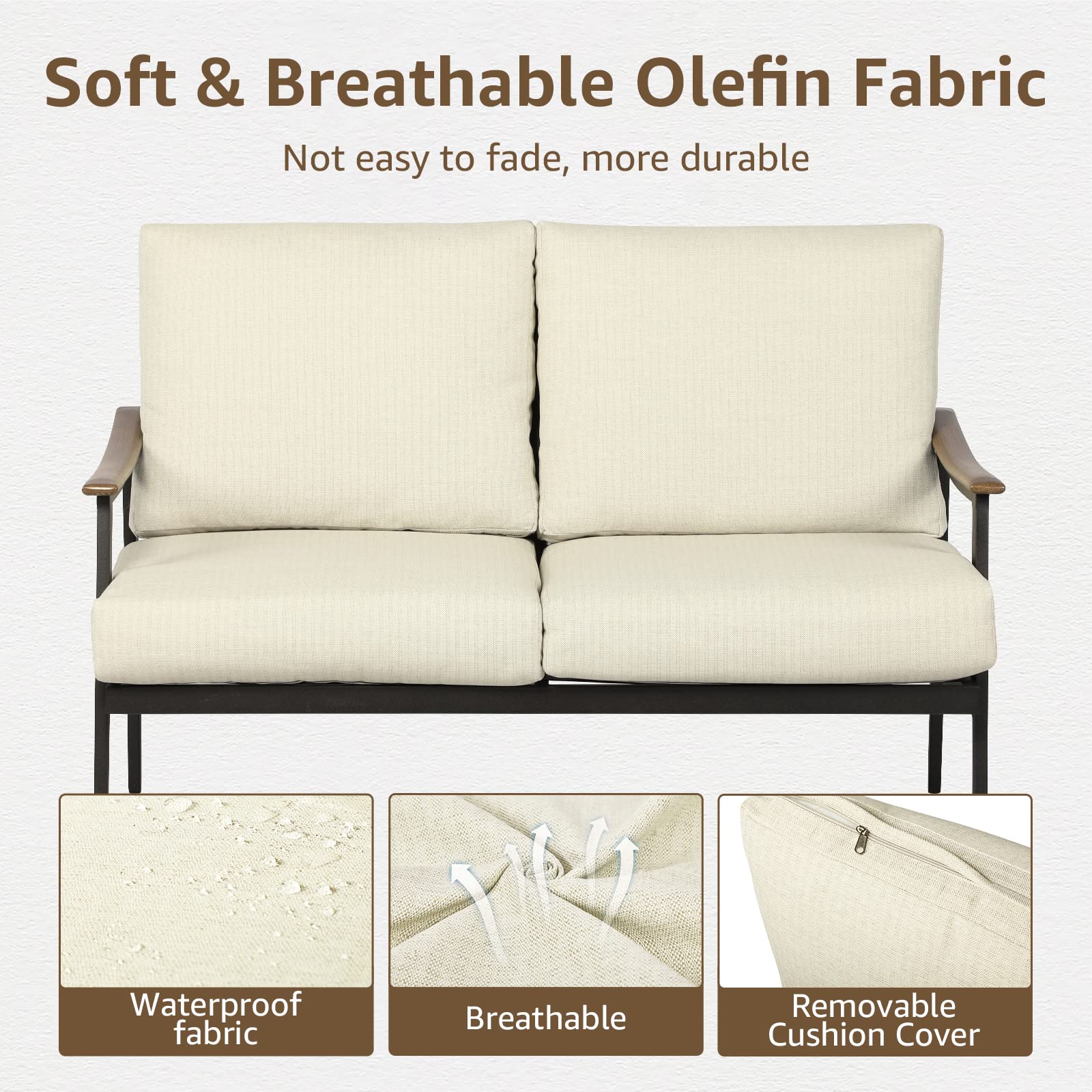 Patio Loveseat Sofa with Wicker Backrest & 6" Cushion