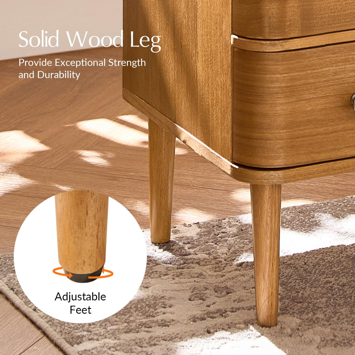 HULALA HOME 3 Drawer End Table with Charge Station, Set of 2, Oak