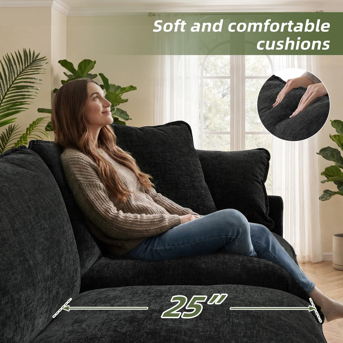 WorthFurni Modular Sectional Sofa with Storage Ottomans,103" U-Shaped Cloud Couch,Comfy Modern Couches with Pillows & Upholstered Deep Seat Cushion for Apartment Living Room Bedroom（Black）