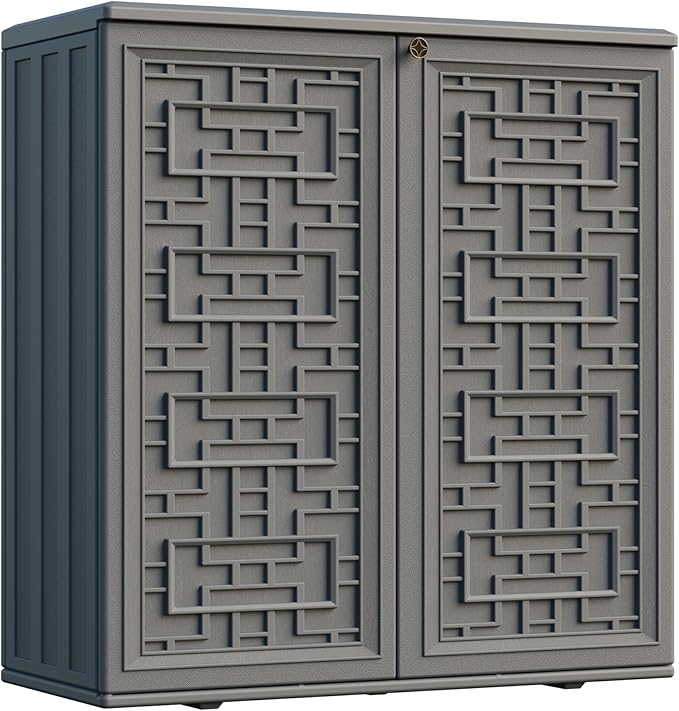 Outdoor Storage Cabinet with Shelf & Weatherproof Resin