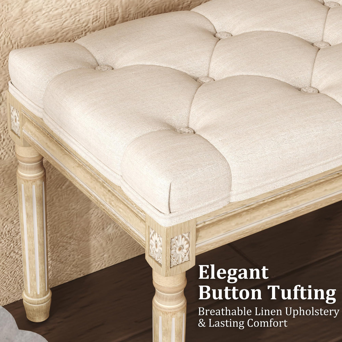 Beige Tufted Upholstered Bench