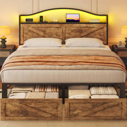 Queen Bed Frame with Storage & LED Headboard