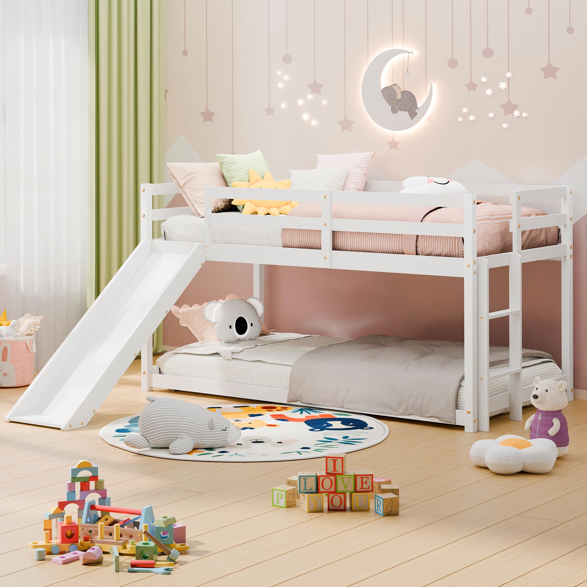 Twin Low Loft Bed with Slide