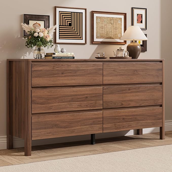 Walnut Dresser with Drawers & Hidden Handles