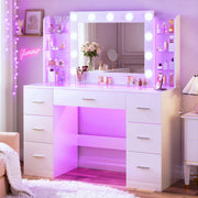 LED Makeup Vanity Desk with Mirror & Backlit Shelves