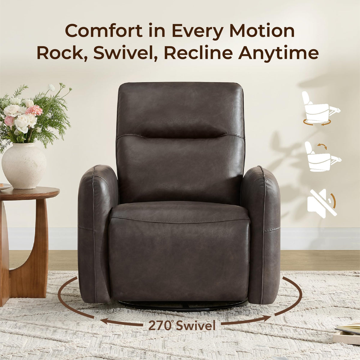 CHITA Faux Leather Power Recliner Chair, Swivel Glider, Chocolate Brown
