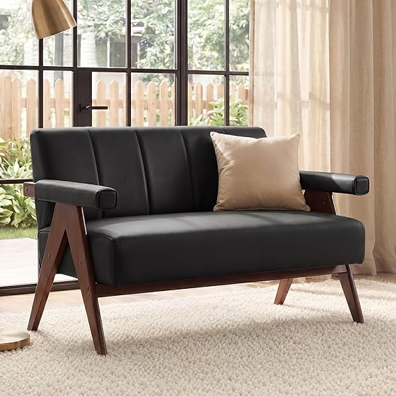 2-Seat Faux Leather Loveseat Bench