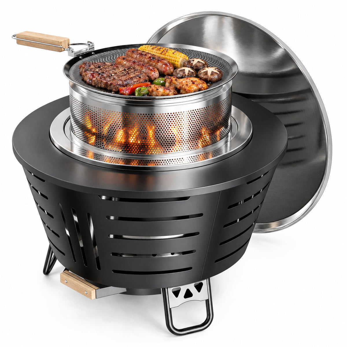 Iamsii 27 Inch Smokeless Fire Pit for Outside Wood Burning,