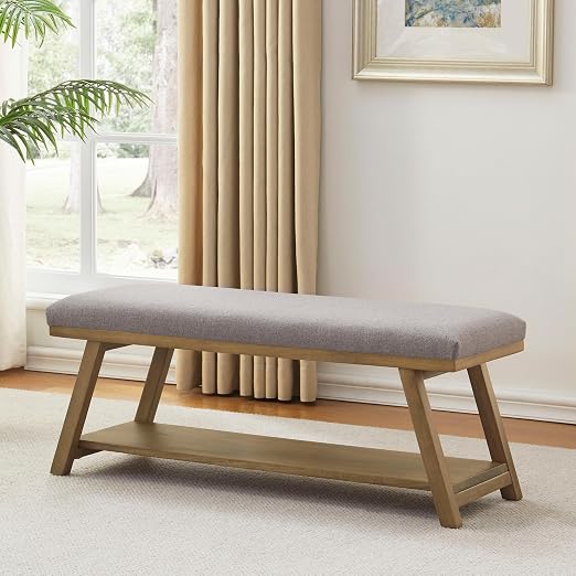 Upholstered Entryway Storage Bench with Shoe Rack