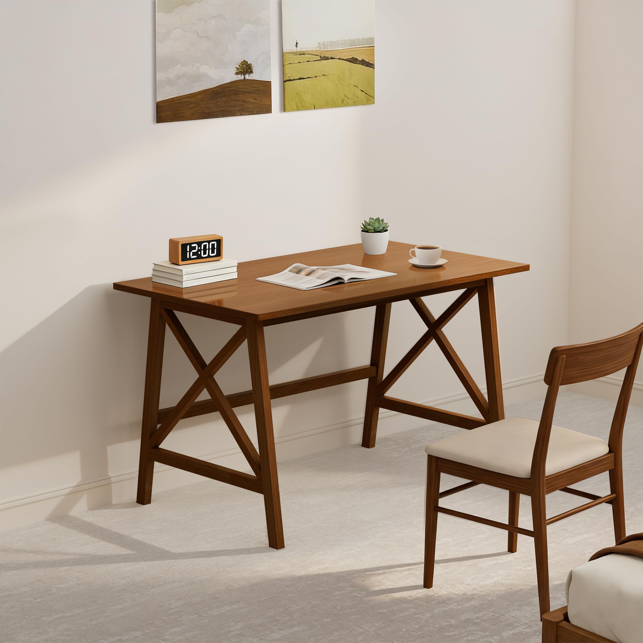 Solid Wood Computer Desk with X-Shaped Legs