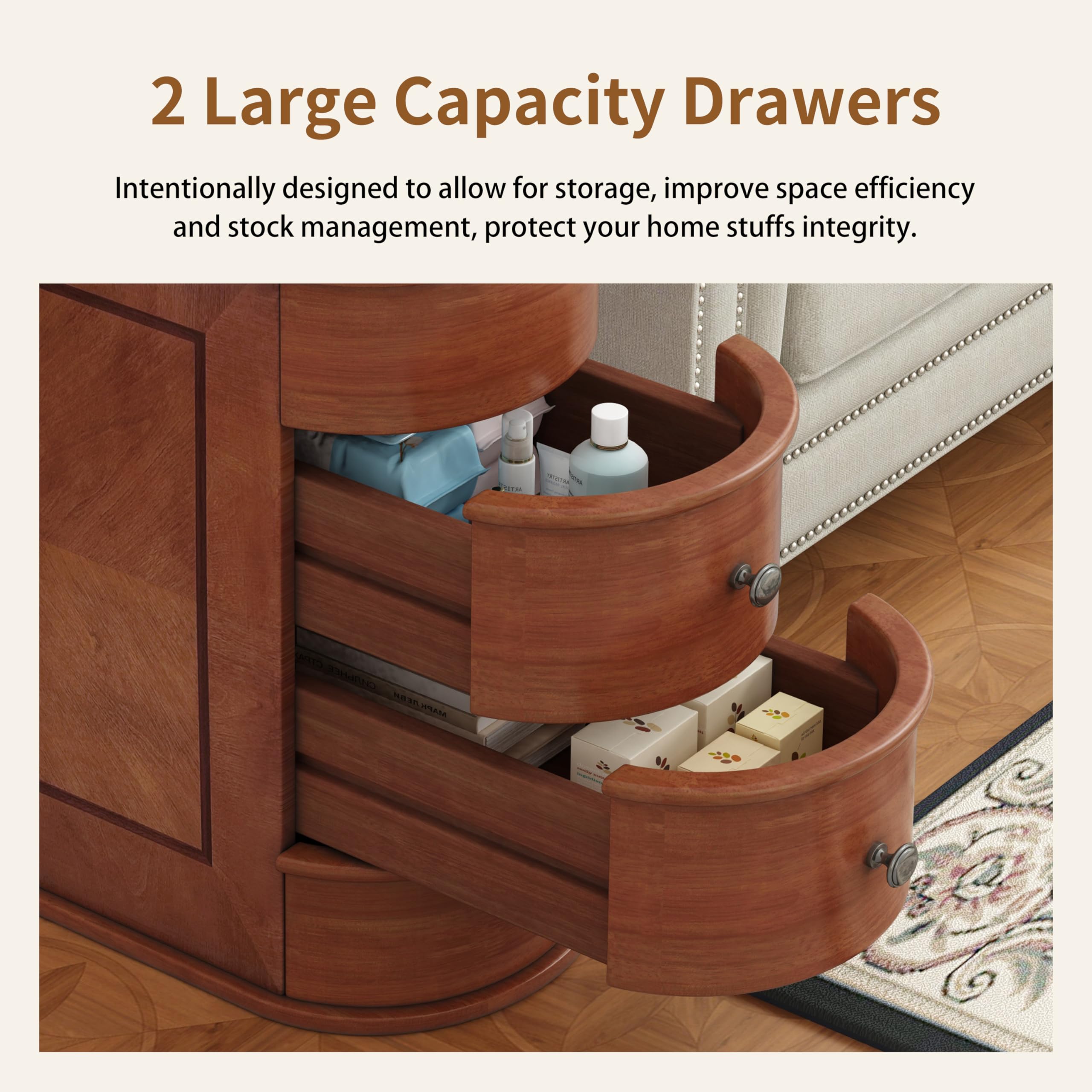FAVSH Narrow End Table with Charging Station, Vintage Slim Sofa Side Table & Nightstand with 2 Drawers, Compact Wood Storage for Living Room Bedroom Small Spaces, Fully Assembled, Brown