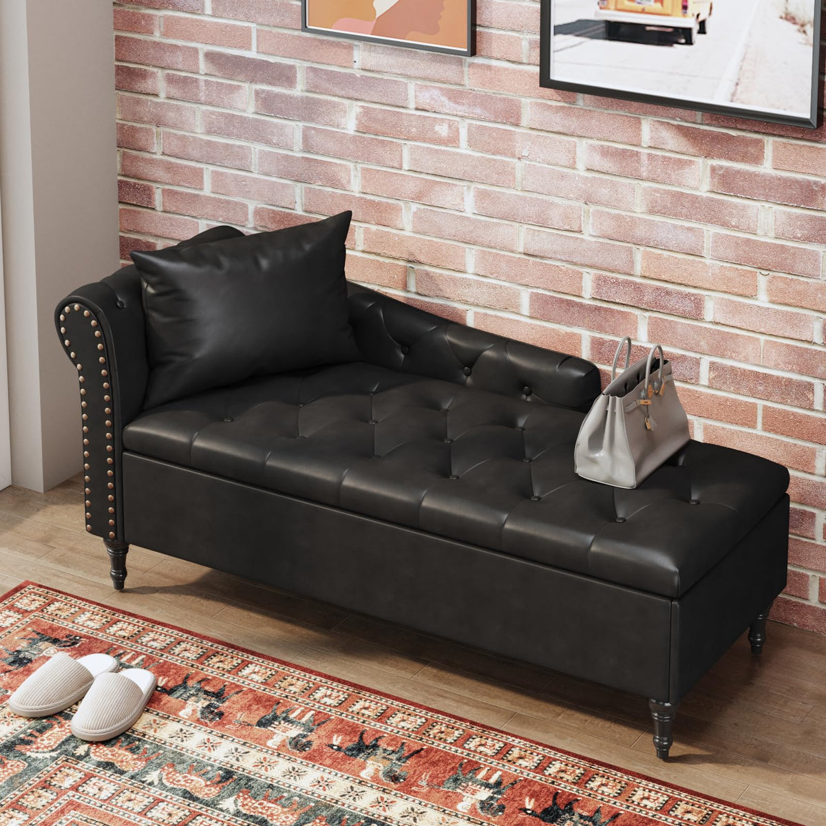 Faux Leather Storage Chaise Lounge