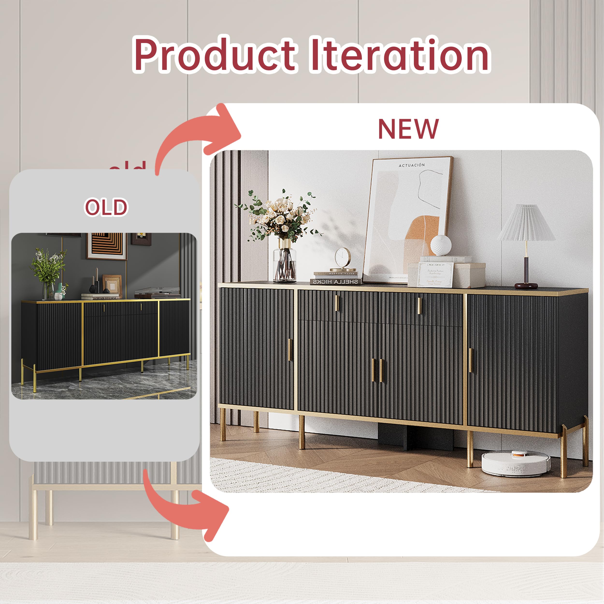 60" Fluted Buffet Cabinet with Storage