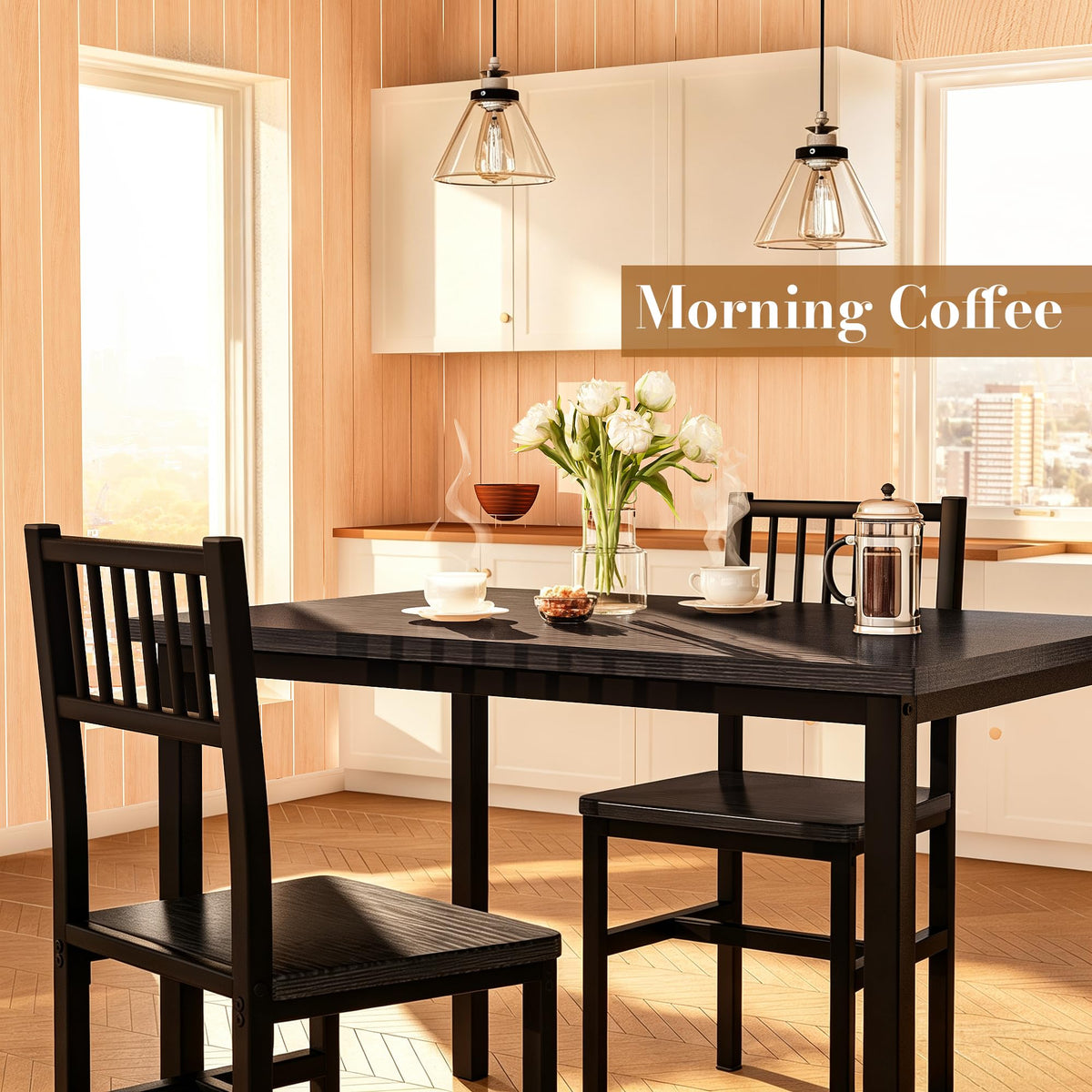 AWQM 3 Piece Dining Table, Small Kitchen Table Set for 2 with Chairs(Black)
