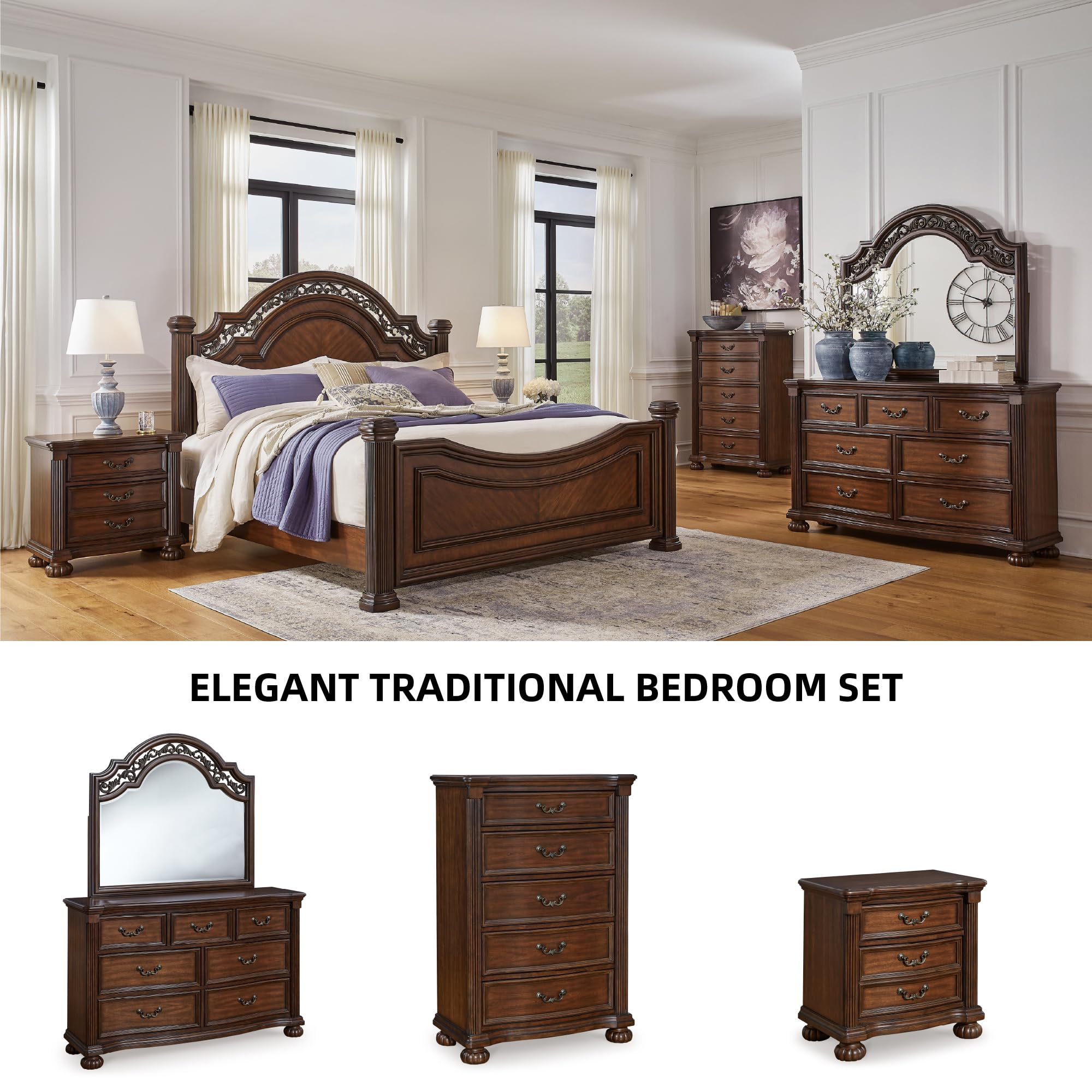 Signature Design by Ashley Lavinton Traditional Chest with 5 Smooth-Gliding Drawers, Metal Drawer Pulls, Wood, Cherry Brown Finish, 35.38' W x 17.88' D x 51' H