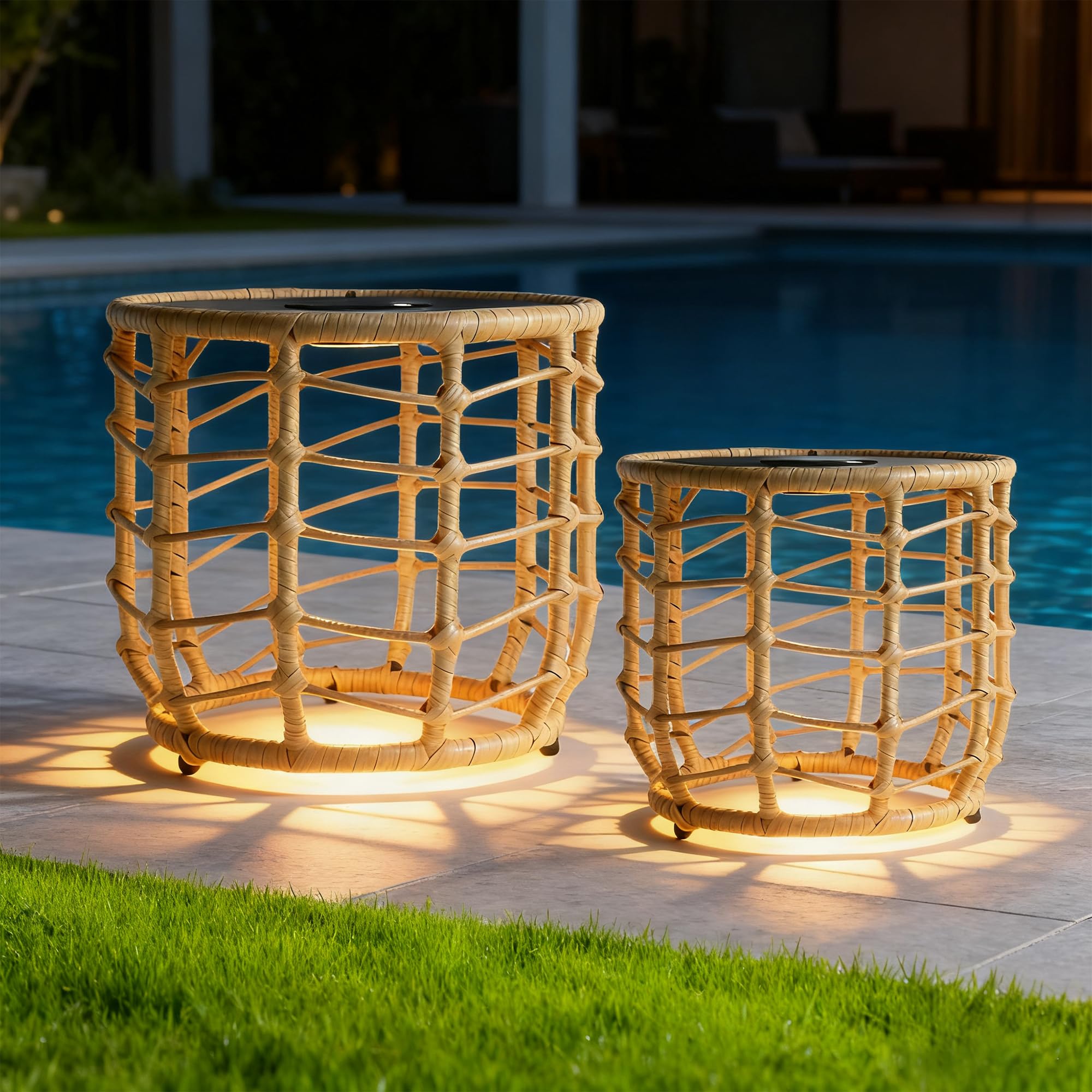 Boho Solar Outdoor Side Table Set of 2