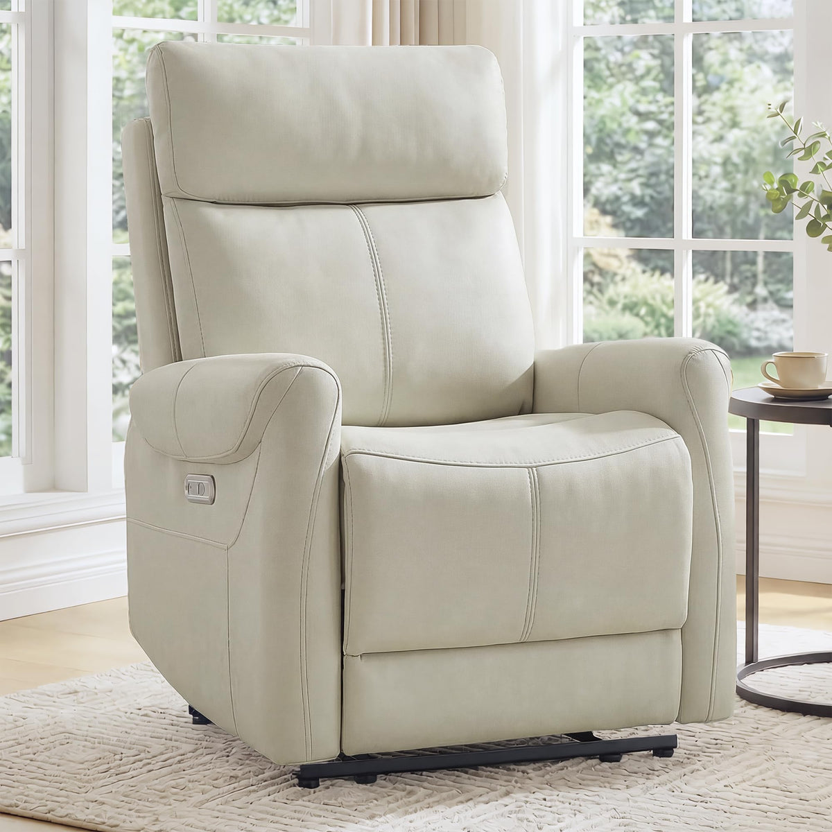 KISLOT Wall Hugger Recliner Chair for Adults, Faux Leather RV Recliner with USB Charging Ports Electric Power Reclining Sofa for Living Room Home Theater Seating Bedroom