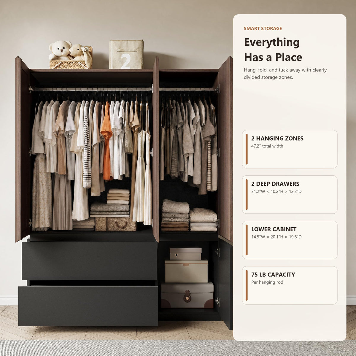 3-Door Mirrored Wardrobe with Drawers