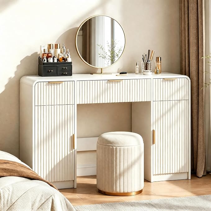 Fluted Vanity Desk with Storage