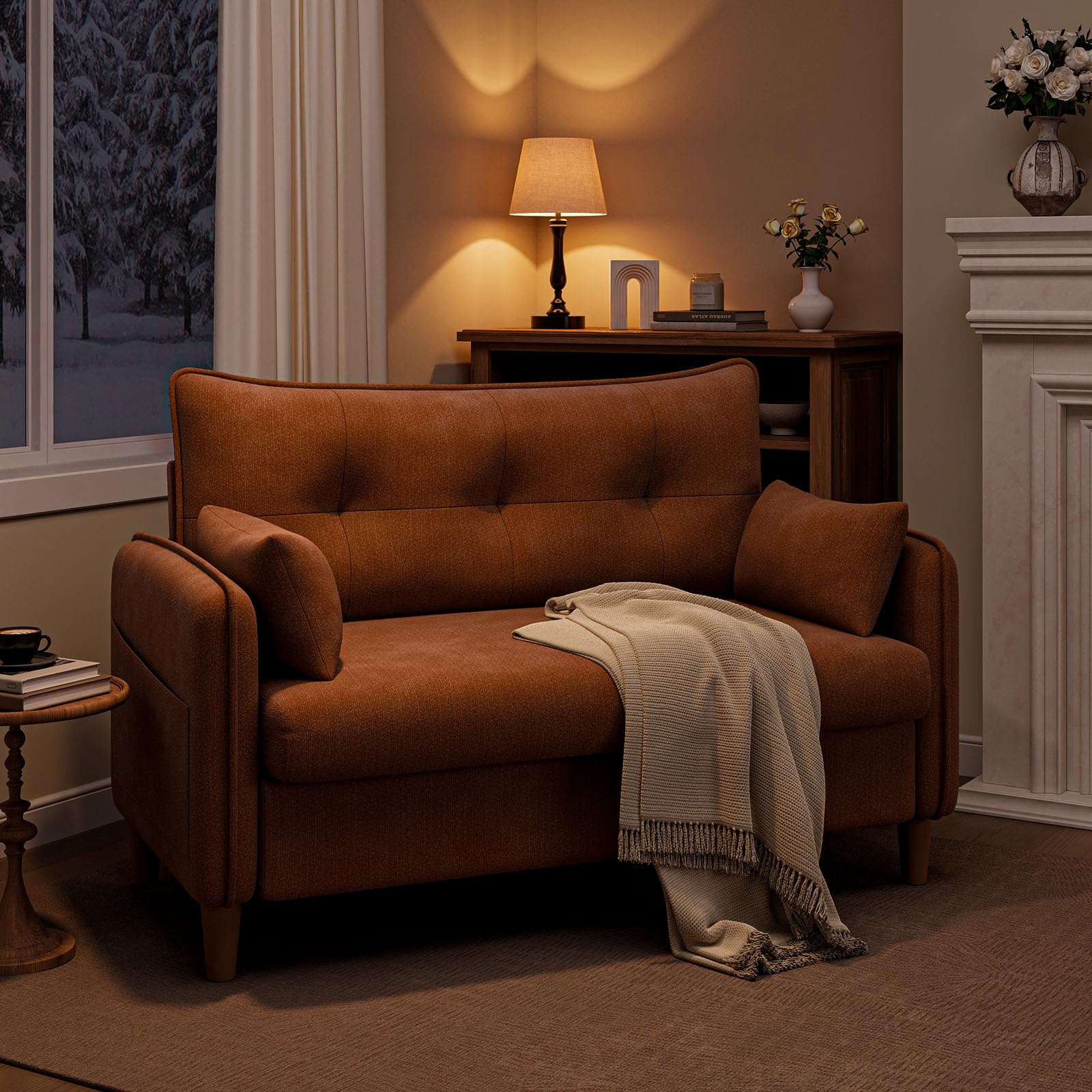 TROMIRY 50" Mini Loveseat Couch for Small Space Tufted Love Seat Sofa for Bedroom and Apartment | Small Couches Brown