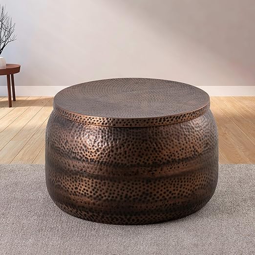 Round Aluminum Drum Coffee Table with Storage