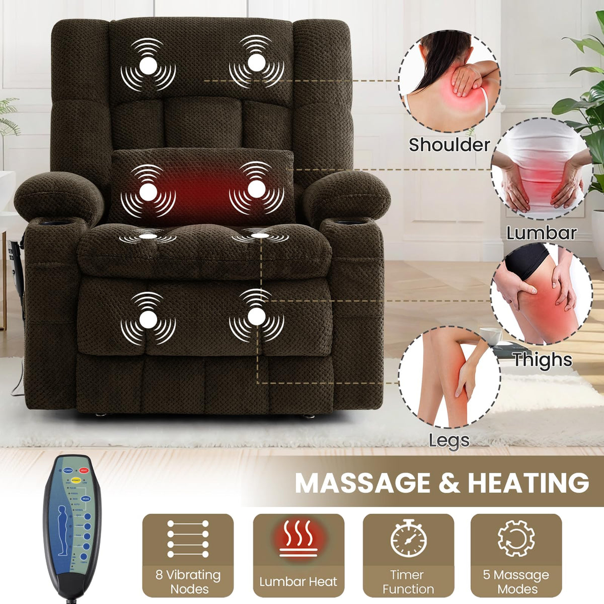 Infinite Position Power Lift Recliner Chair for Elderly & Adults, Brown