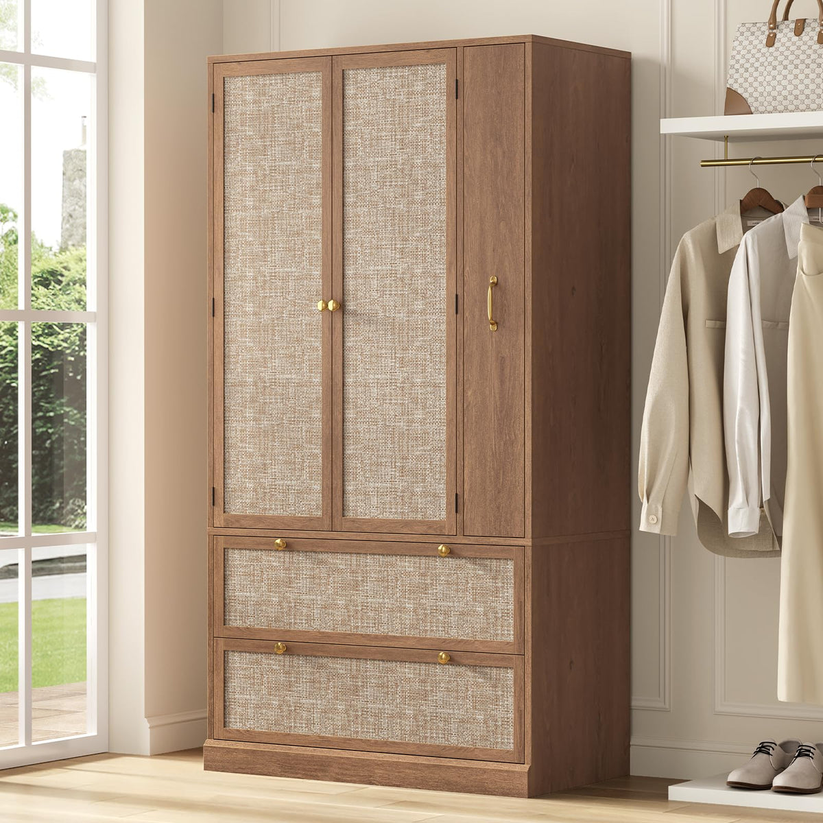 Rattan Wardrobe with Pull-Out Storage