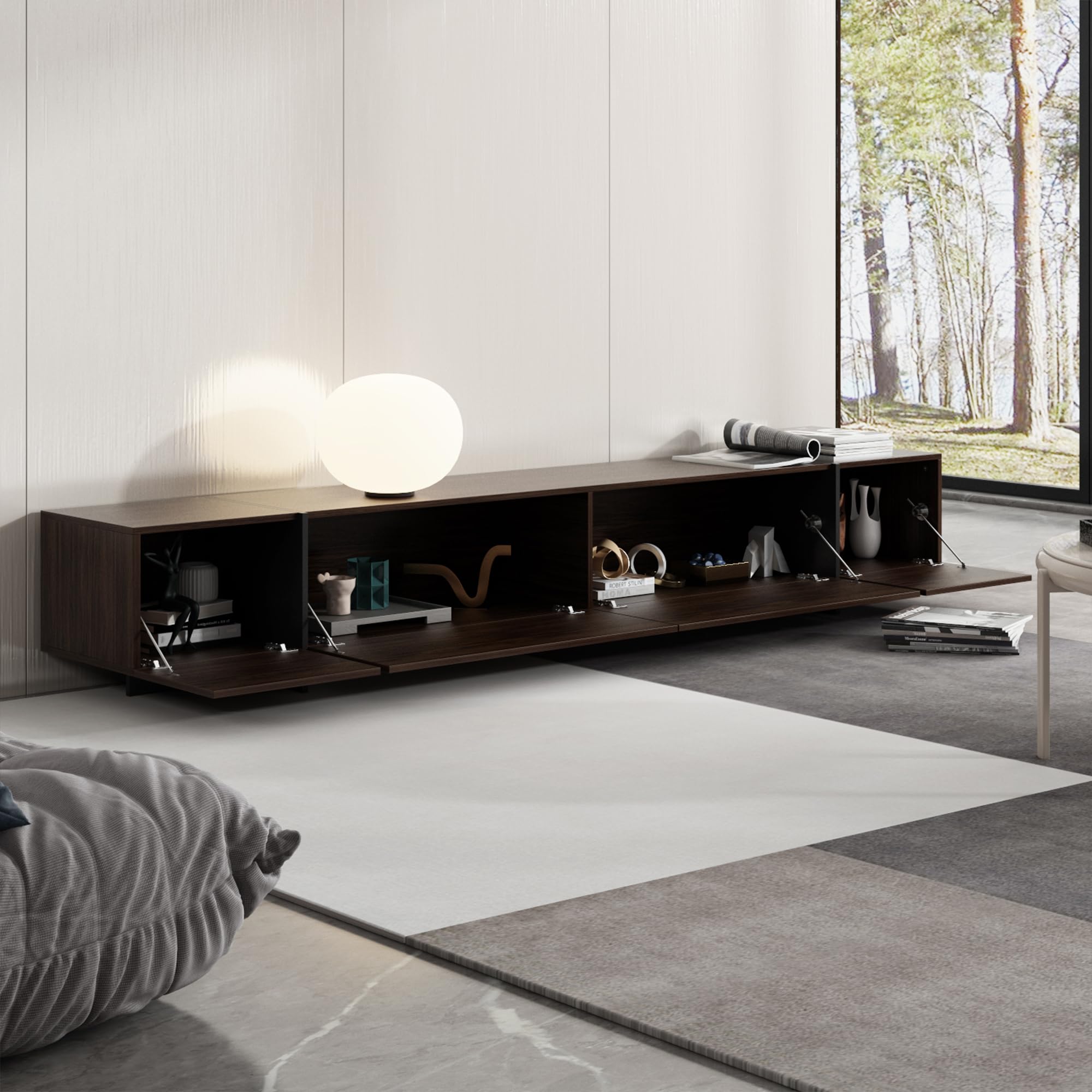 95.7" Wide TV Stand with Flip-Down Drawers