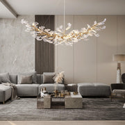 SHEKAITAO Modern Gold Crystal Chandeliers - L72 inch Rectangular Tree Branches Ceiling Pendant Light Fixtures, Natural Artistic-Style Ginkgo Leaf Chandelier for Dining Living Room Kitchen Island