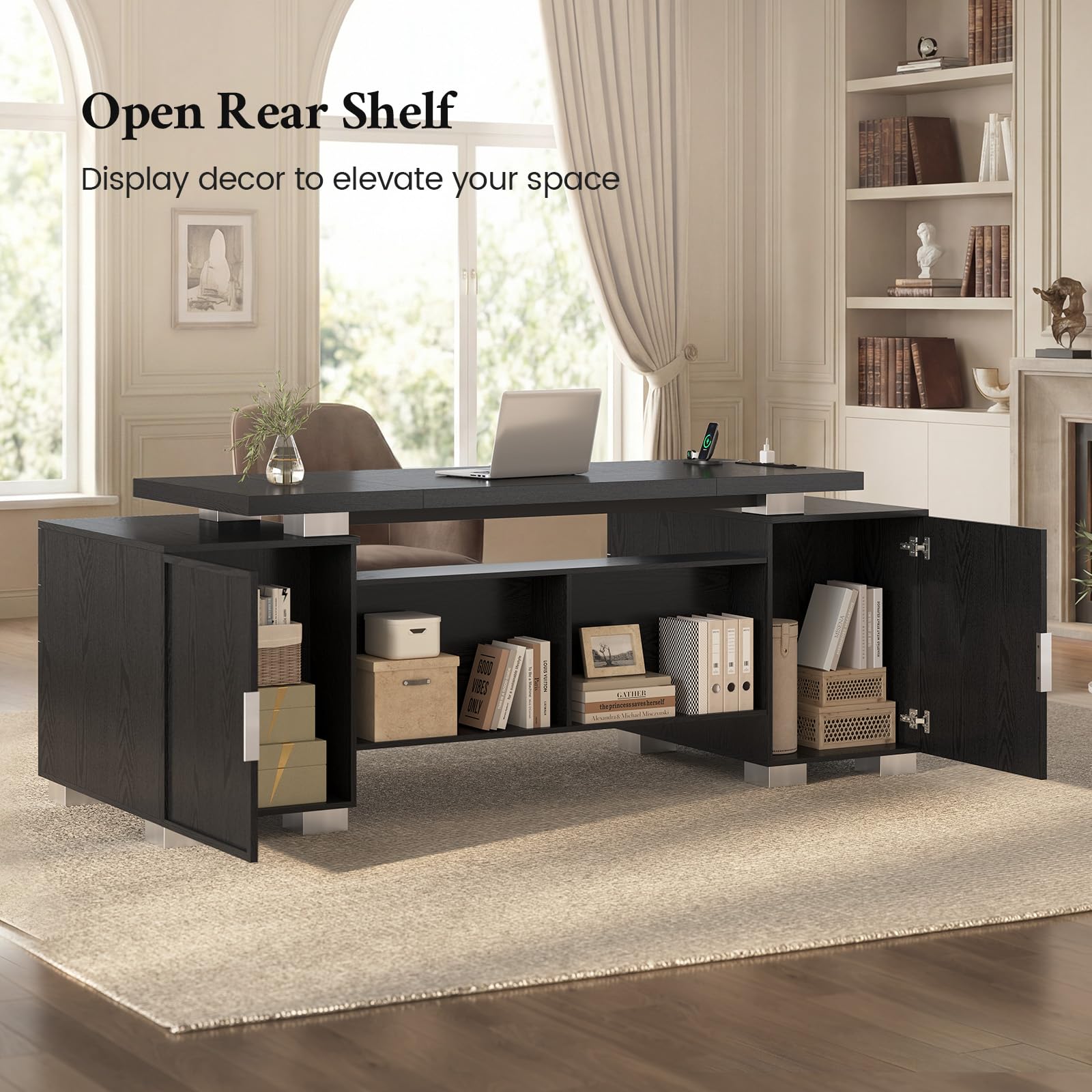 80.6" Executive Desk with Power Outlet & Storage