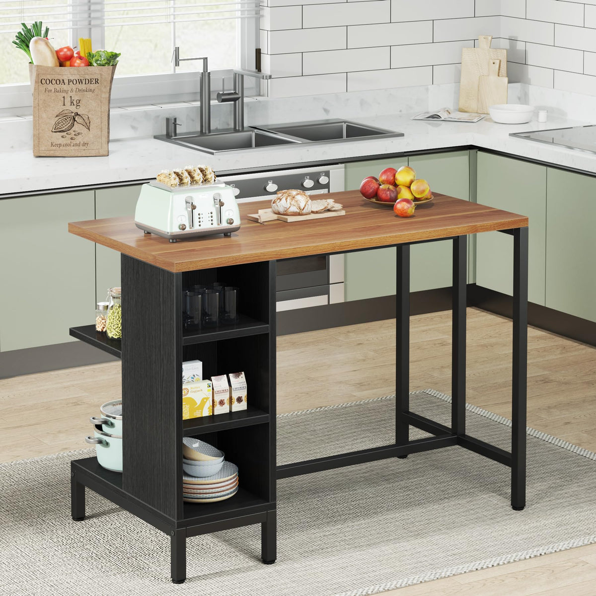 Kitchen Island with Storage Shelves