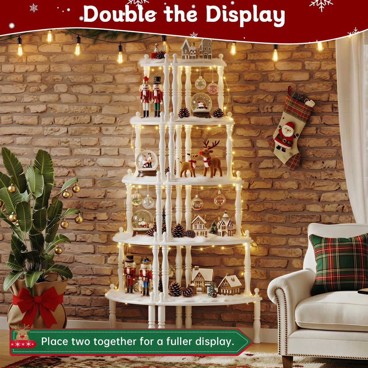 NKGIAG 5ft Christmas Village Display Stand, 5-Tier Tree Corner Shelf, White