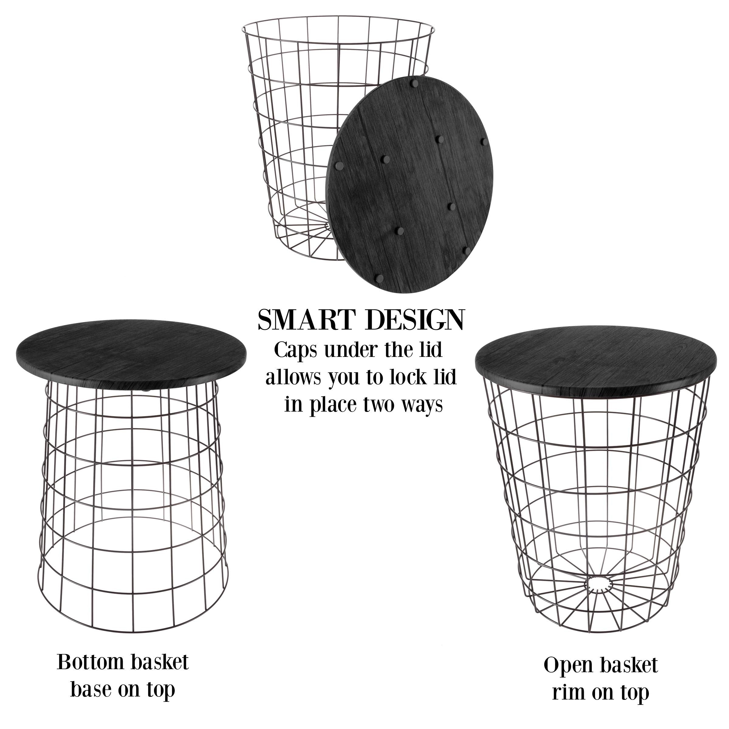 Round Wire Basket Nesting End Tables with Storage – Set of 2