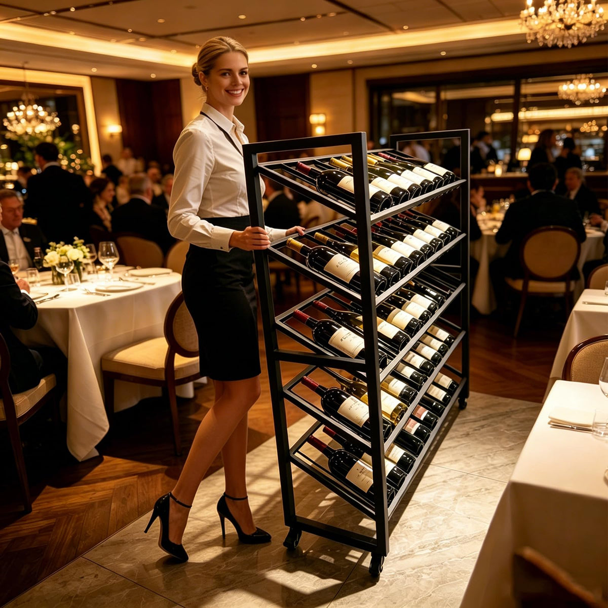 Black 5-Tier Rolling Wine Rack