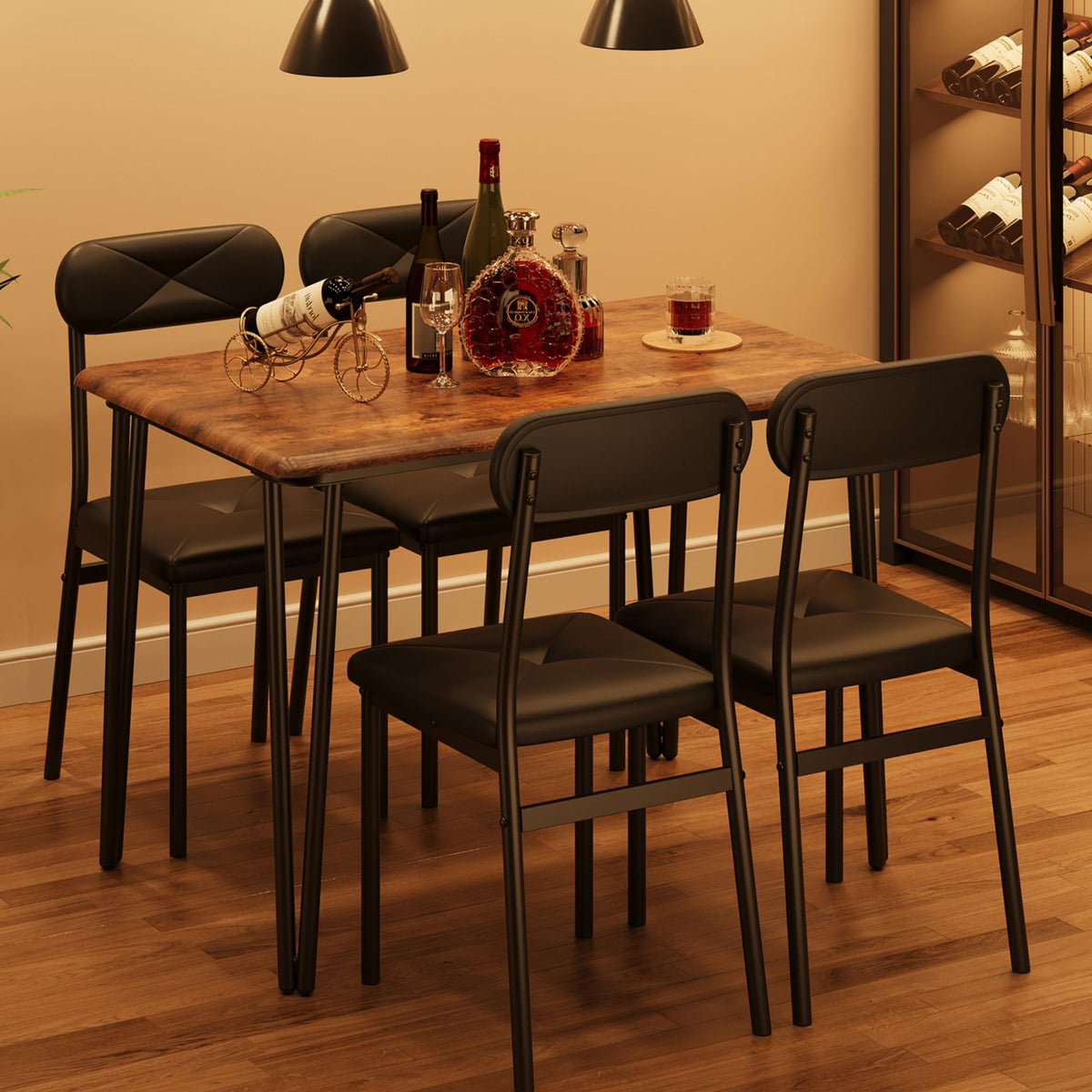 5-Piece Dining Table Set with Upholstered Chairs