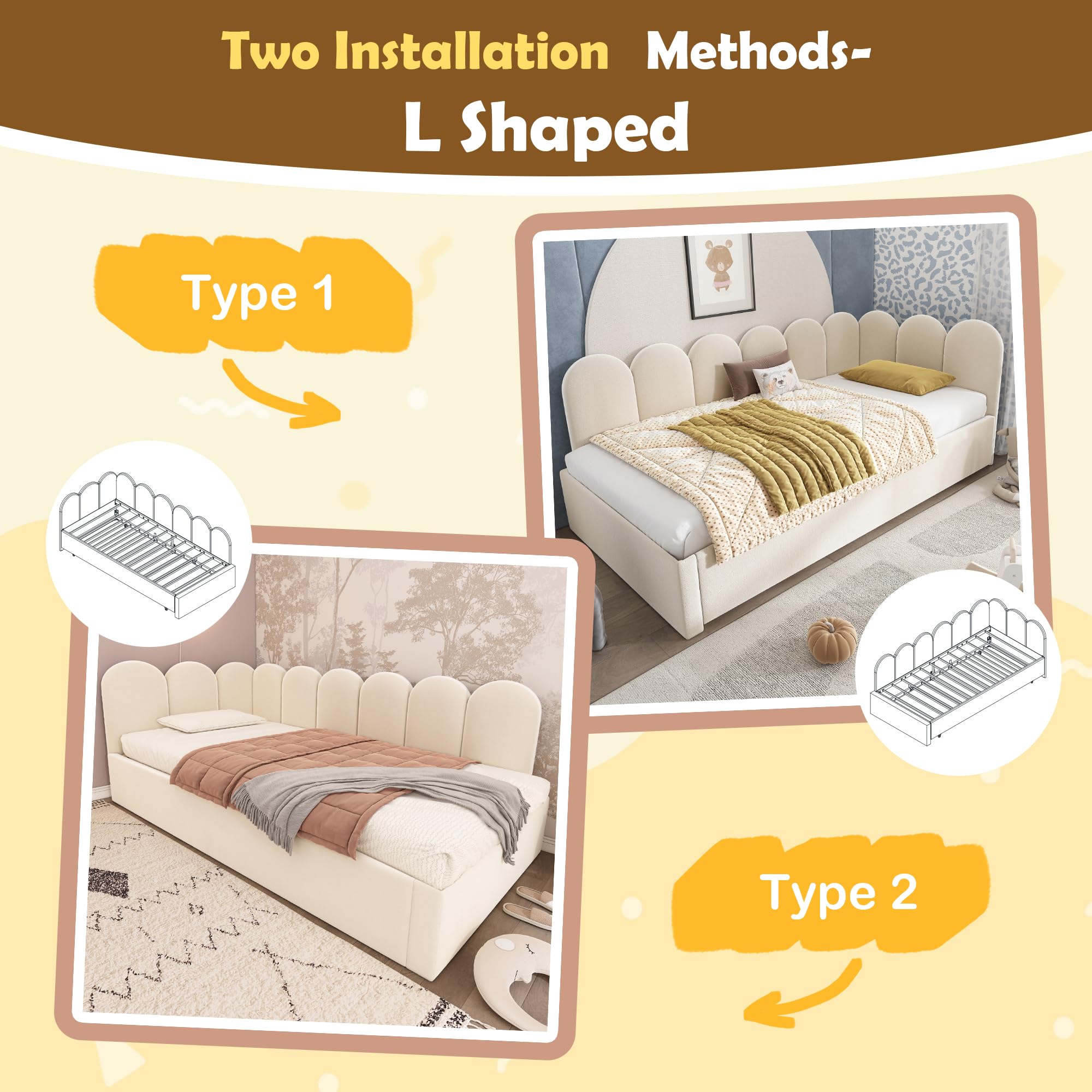Ball & Cast Twin Size Daybed with Pull Out Trundle,Upholstered Platform Bed for Adults & Kids,Floor Sofa Daybed W/Metal Slat Support,Bedroom Furniture for Apartment,Guest Room,Living Room,Velvet,Beige