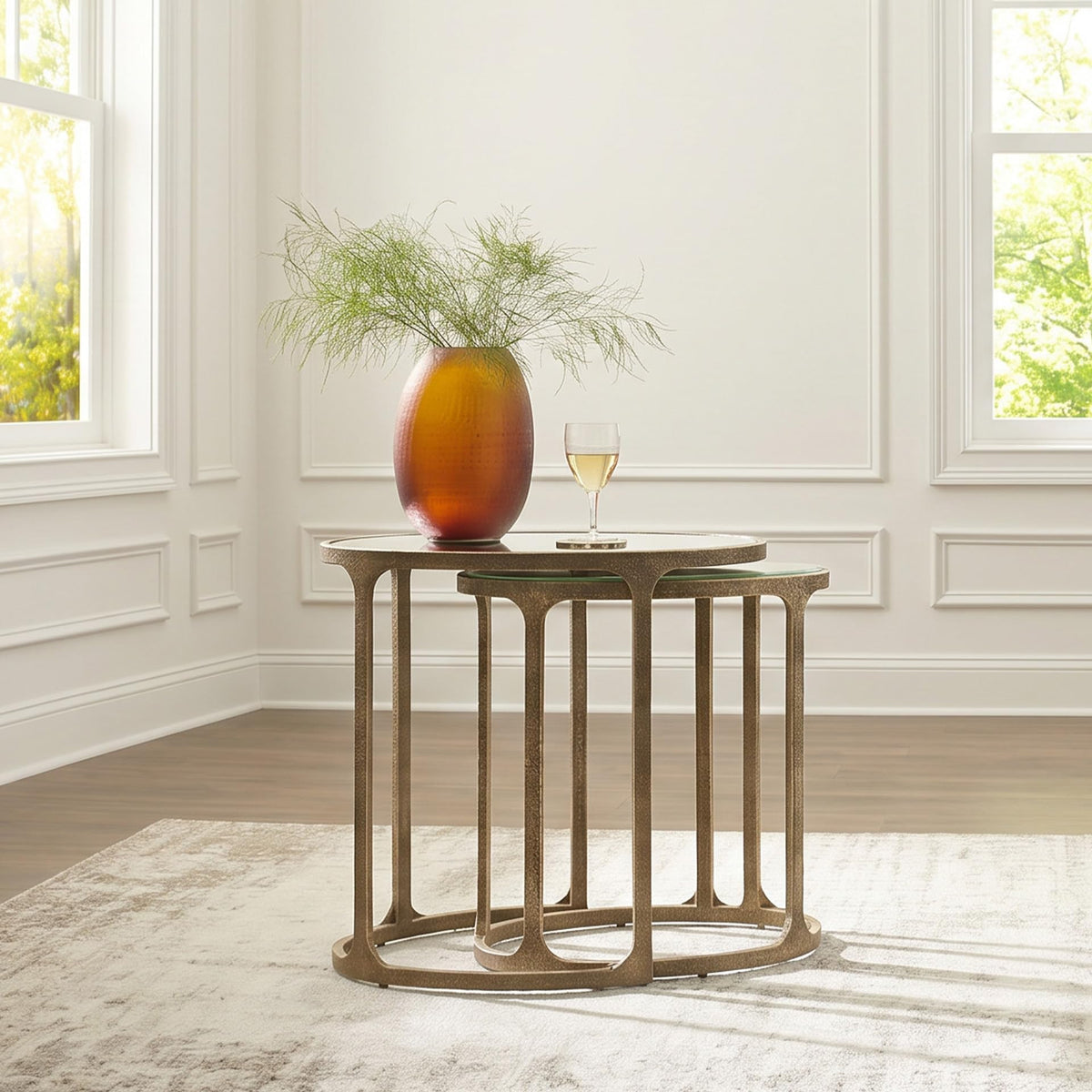 Oval Mirrored Nesting Table Set