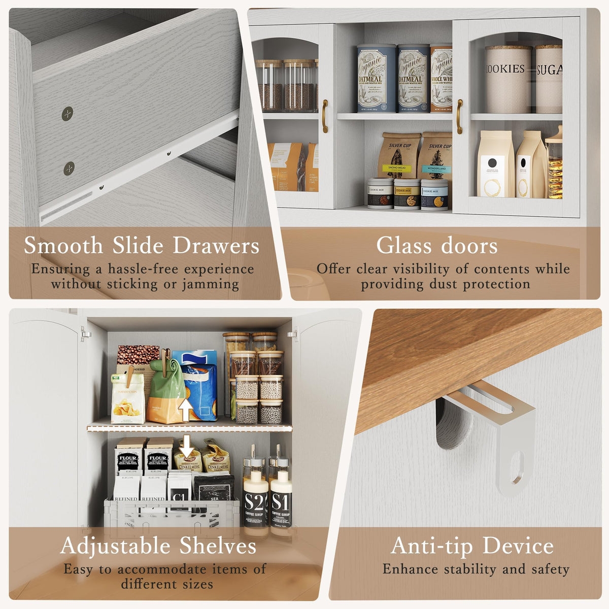 Garvee 71" Kitchen Pantry Cabinet with LED Lights & Charging Station