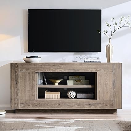 70" TV Stand with Open Storage & Side Cabinets