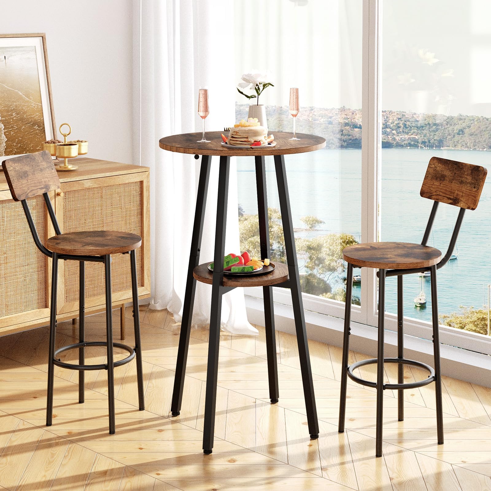 Industrial Round Bar Table & Stools Set
