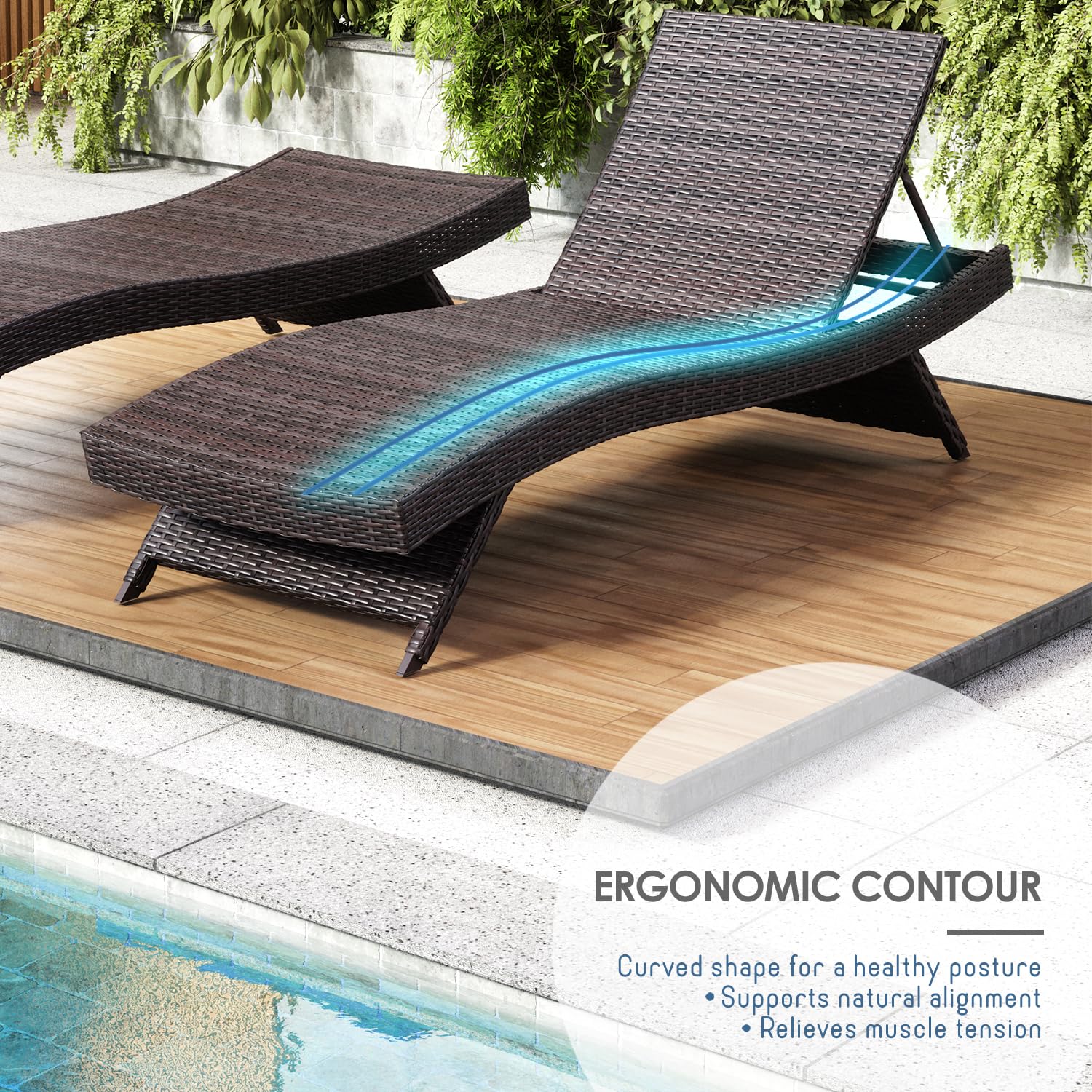 Outdoor Wicker Chaise Lounge Chair with Reclining Backrest