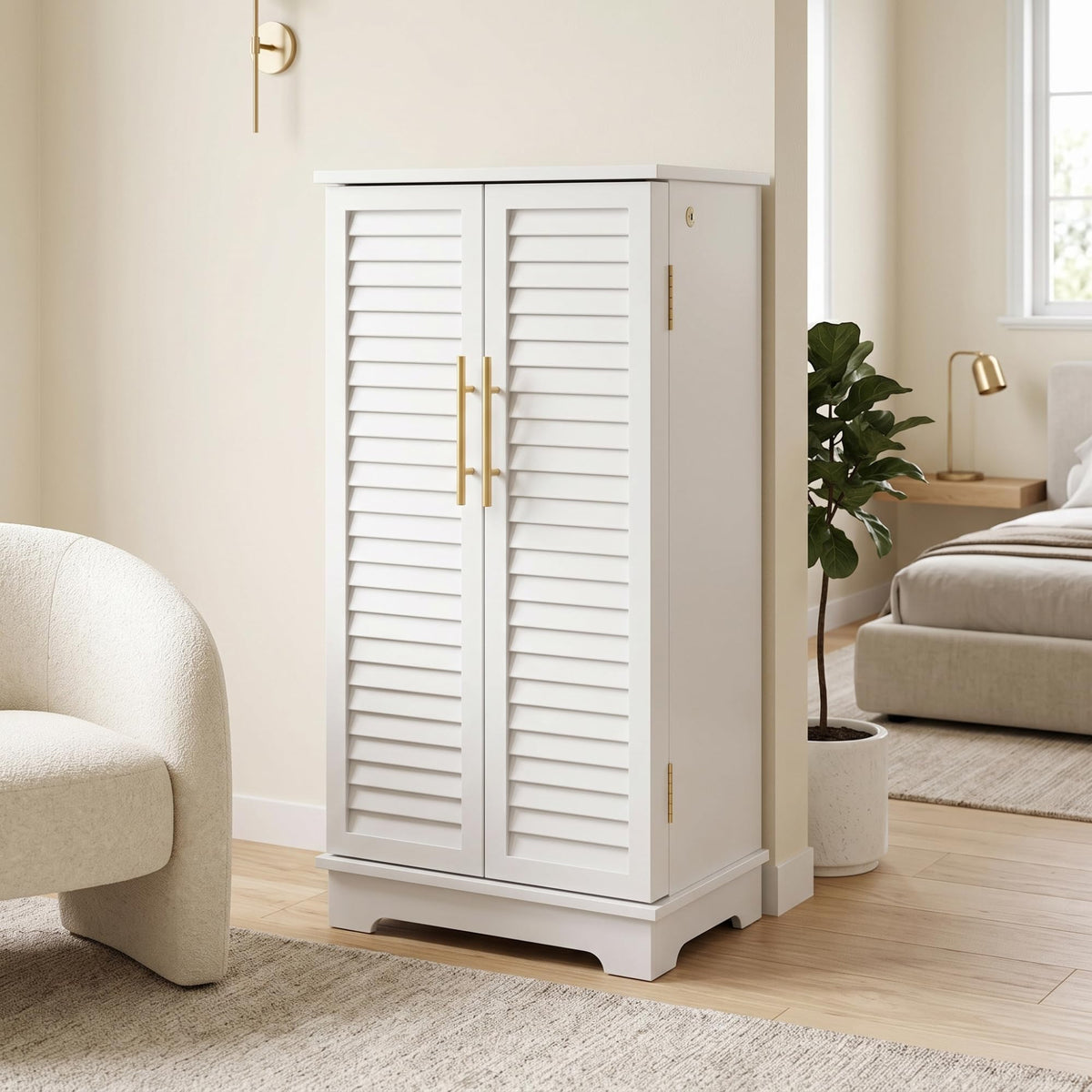 Hives and Honey Porsha Jewelry Armoire – Fully Locking with Mirror, 7 Drawers, Necklace Hooks & Ring Storage – Solid Wood Veneer, Anti-Tarnish Lining – White