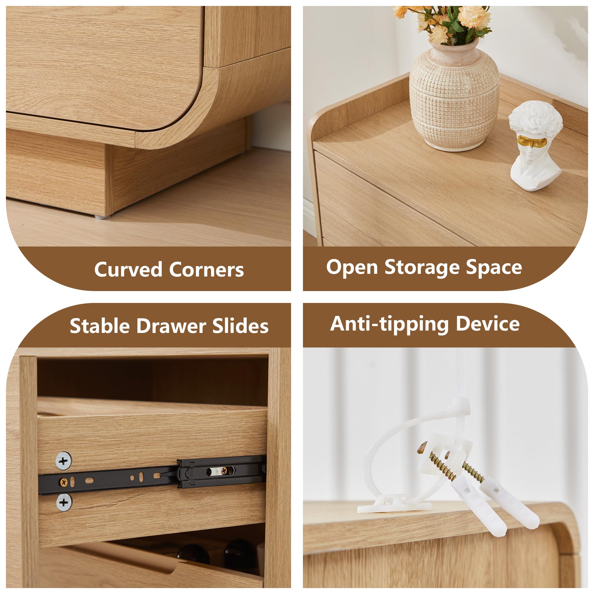 6-Drawer Curved Dresser with Hidden Handles