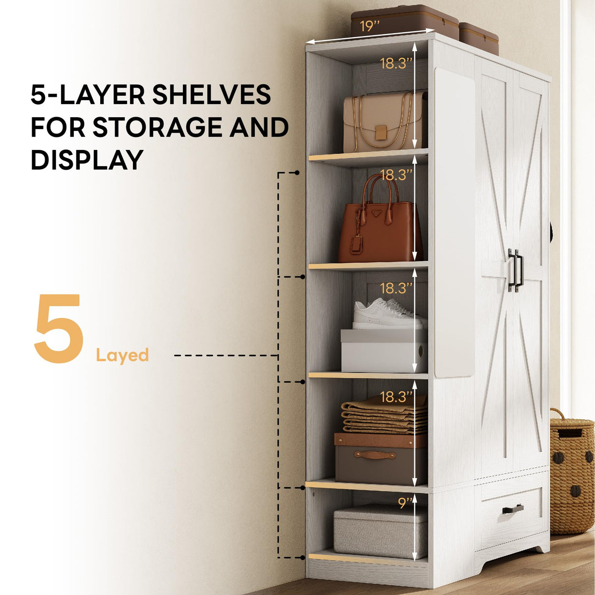 White Mirrored Wardrobe with Shelves