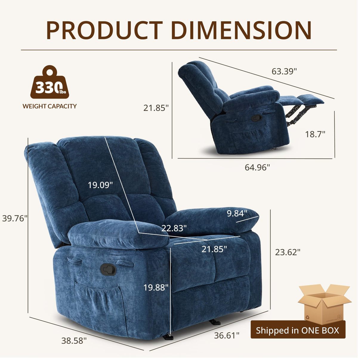 zzlay Velevt Rocker Recliner Chair, Wide Manual Recliner with Side Pockets