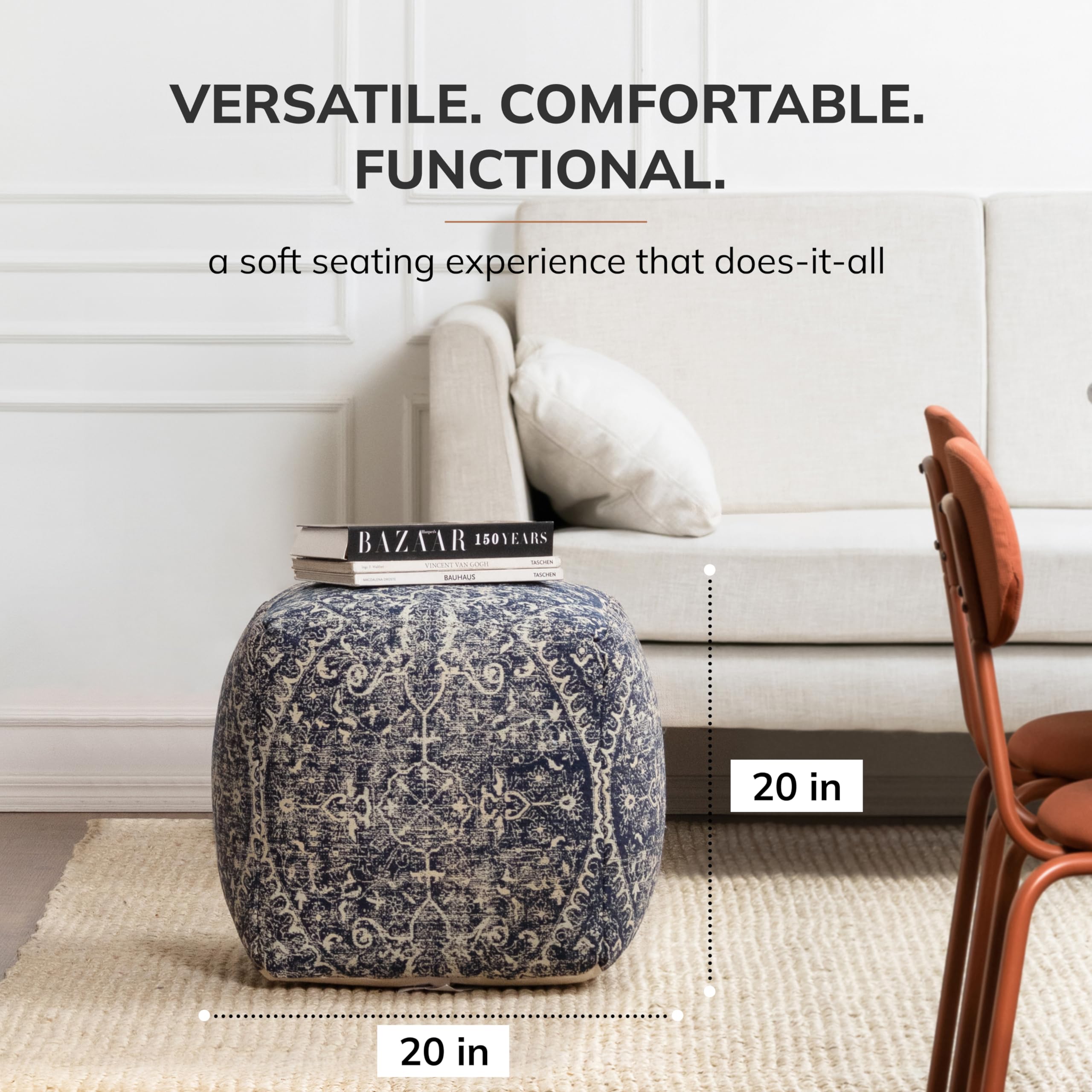 Anji Mountain Pouf Ottoman Foot Rest, Handmade Ottoman Pouf, Comfortable Foot Stool, Decorative Floor Seating for Living Room Decor, Bedroom & Home Décor Accent - Hanalei