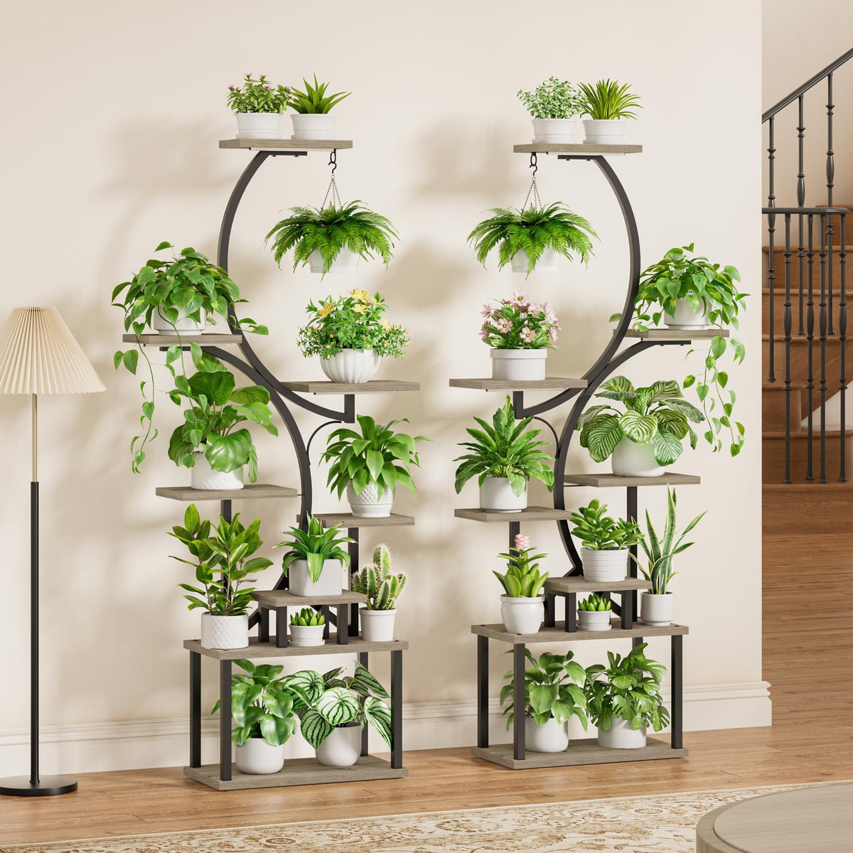 Plant Stand Indoor with Grow Light - 2 Pack Tall Large Lighted Plant Shelf