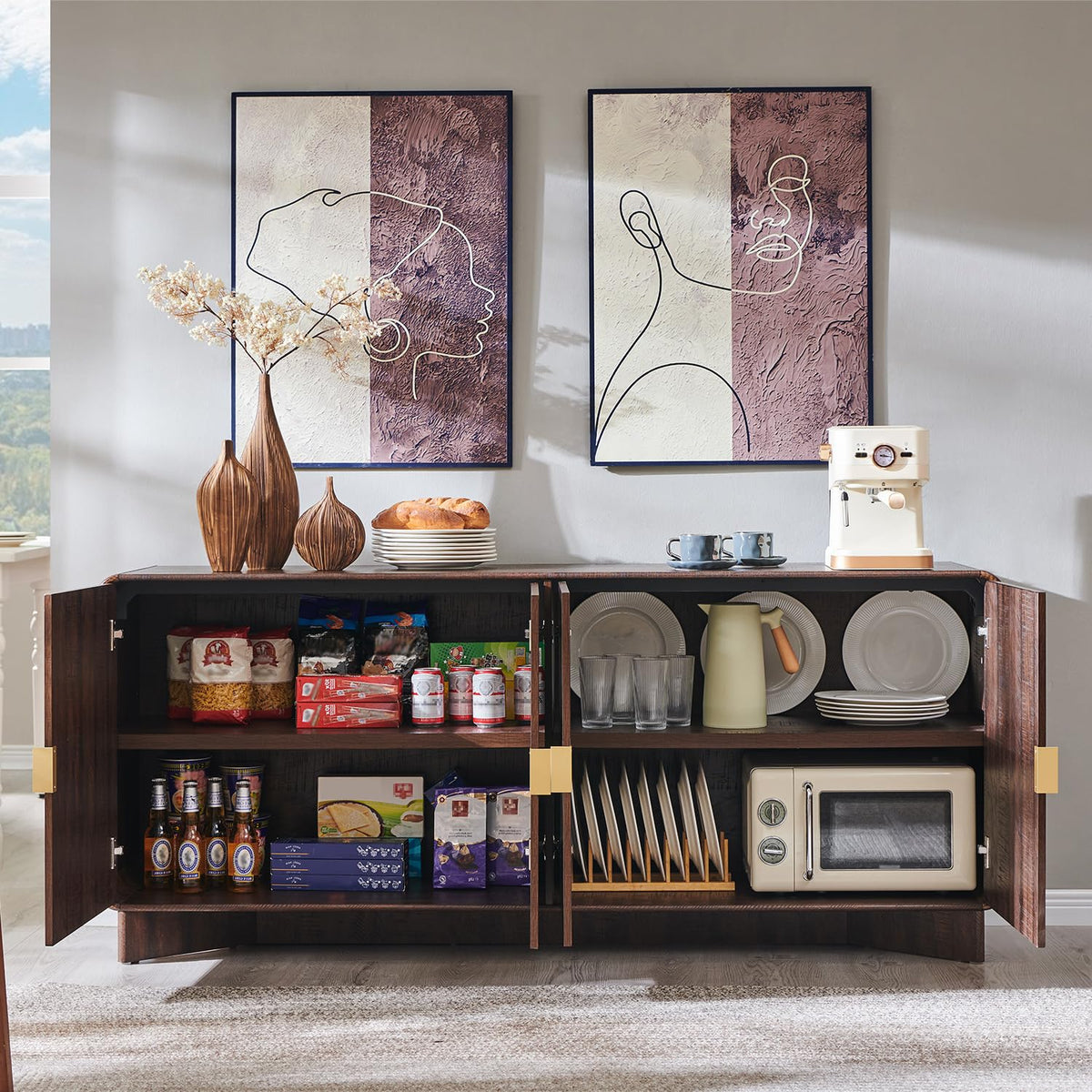 Curved Buffet Sideboard Cabinet