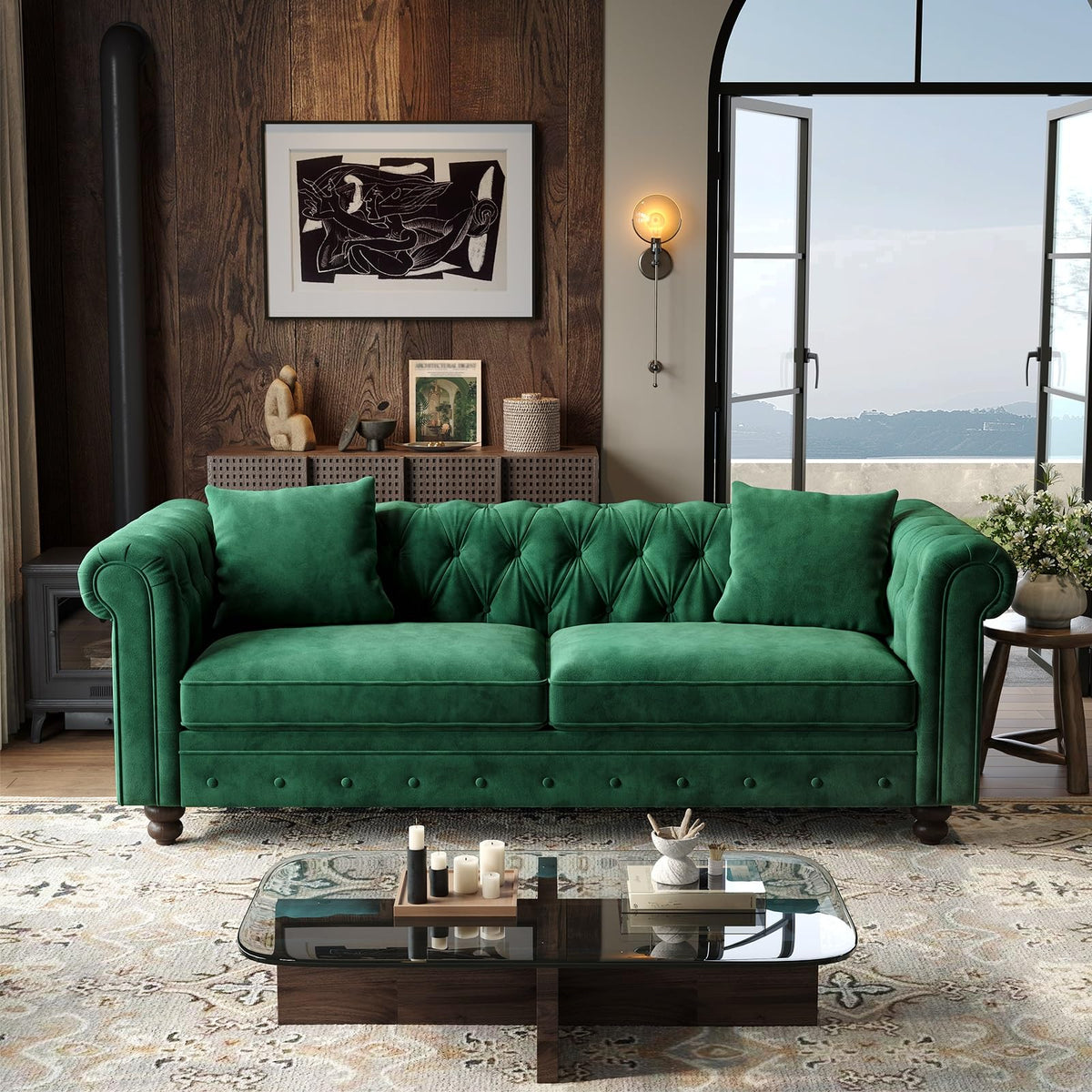 Green Velvet Chesterfield Sofa