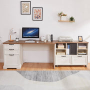 60"L-Shaped Executive Desk with 40"Adjustable File Cabinet,Farmhouse Home Office Desk with Charging Station,Office Desk with Storage Drawers,Wood Computer Desk Set for Office Work,Home Study